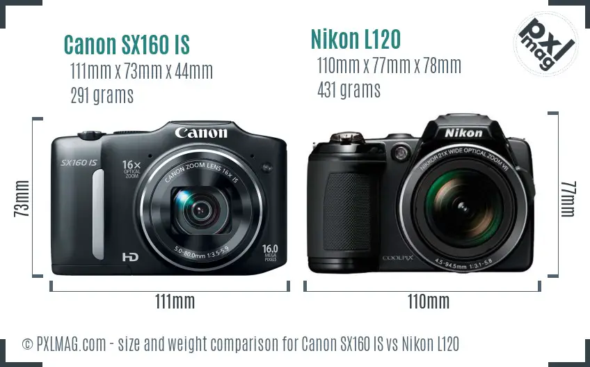 Canon SX160 IS vs Nikon L120 size comparison