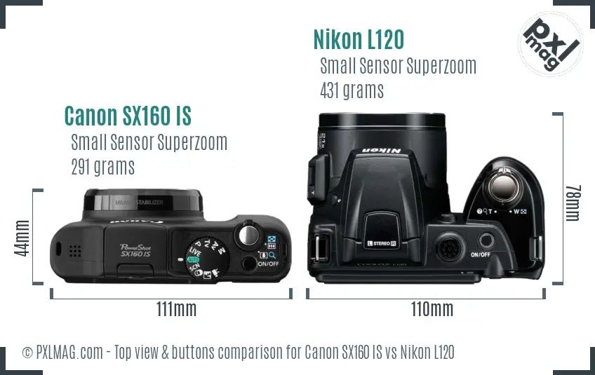 Canon SX160 IS vs Nikon L120 top view buttons comparison