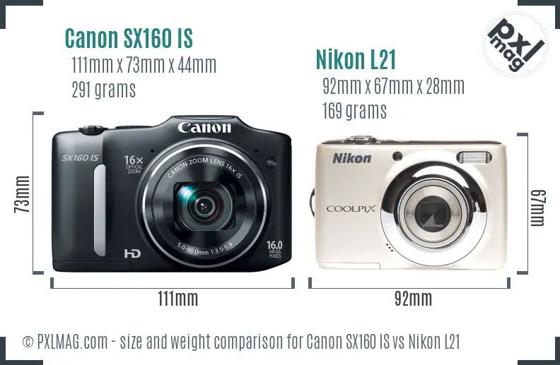 Canon SX160 IS vs Nikon L21 size comparison Canon SX160 IS vs Nikon L21 size comparison