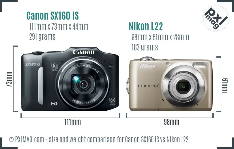 Canon SX160 IS vs Nikon L22 size comparison Canon SX160 IS vs Nikon L22 size comparison