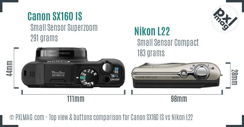 Canon SX160 IS vs Nikon L22 top view buttons comparison Canon SX160 IS vs Nikon L22 top view buttons comparison