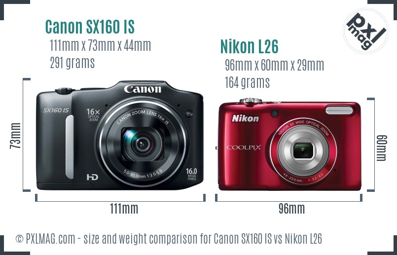 Canon SX160 IS vs Nikon L26 size comparison