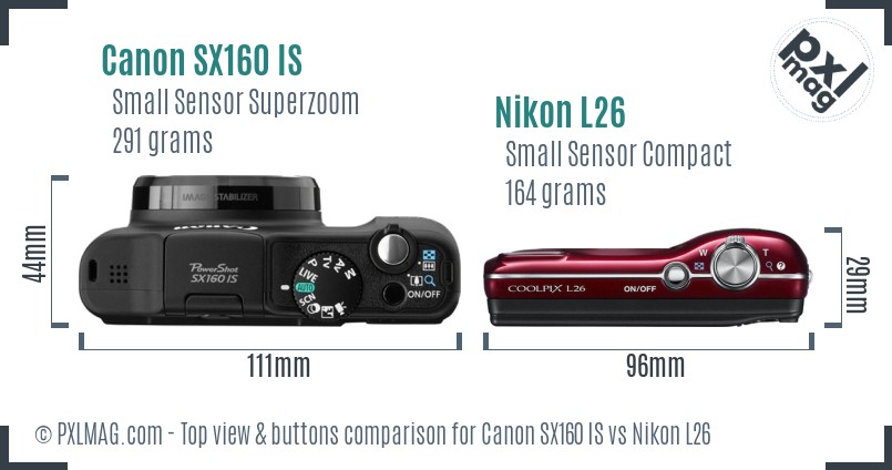 Canon SX160 IS vs Nikon L26 top view buttons comparison