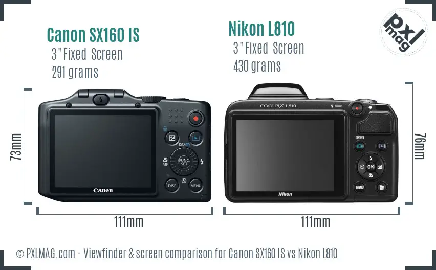 Canon SX160 IS vs Nikon L810 Screen and Viewfinder comparison