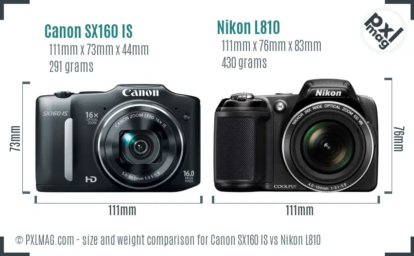 Canon SX160 IS vs Nikon L810 size comparison