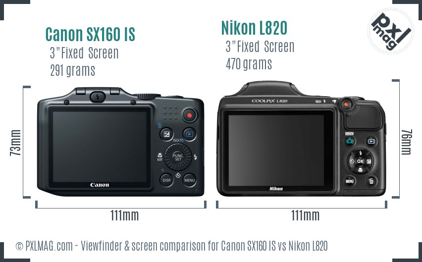 Canon SX160 IS vs Nikon L820 Screen and Viewfinder comparison