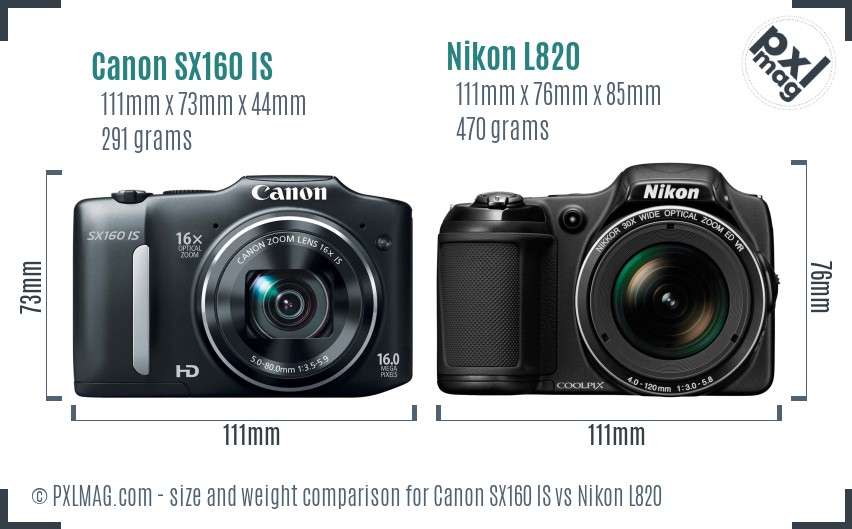 Canon SX160 IS vs Nikon L820 size comparison