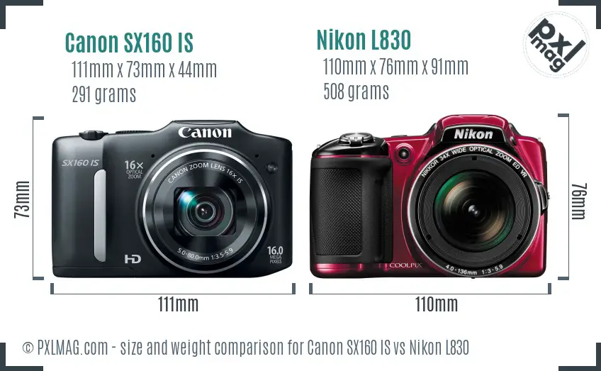 Canon SX160 IS vs Nikon L830 size comparison