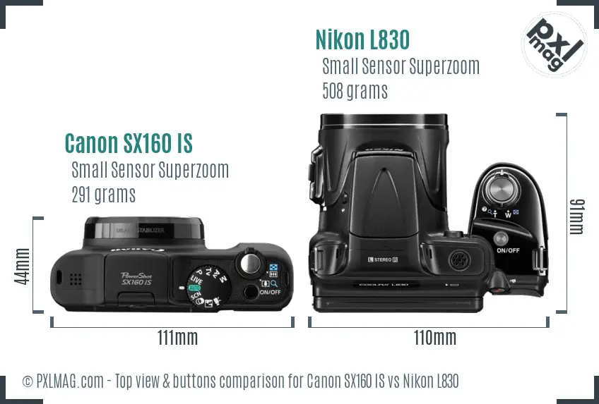 Canon SX160 IS vs Nikon L830 top view buttons comparison