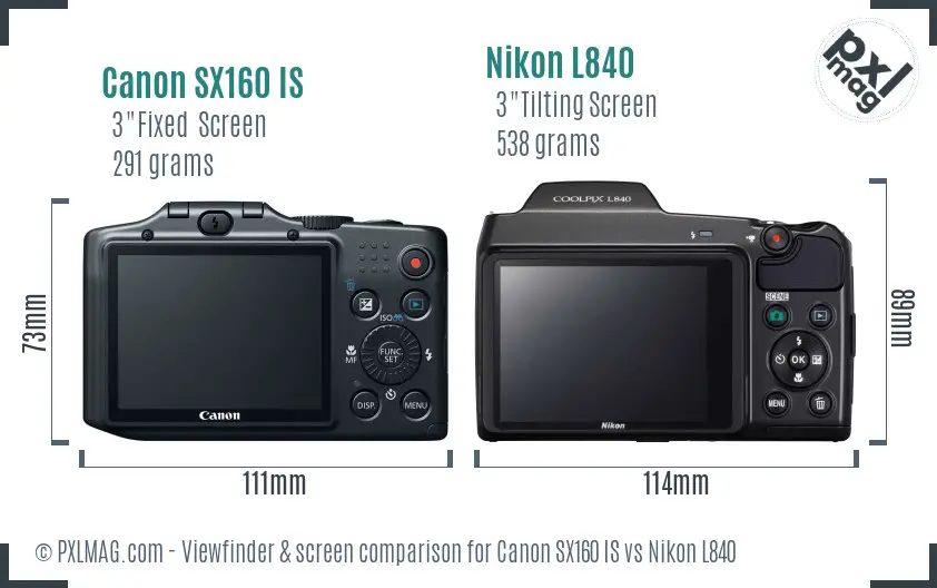 Canon SX160 IS vs Nikon L840 Screen and Viewfinder comparison