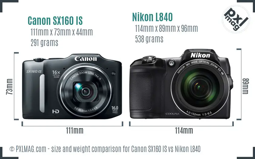 Canon SX160 IS vs Nikon L840 size comparison