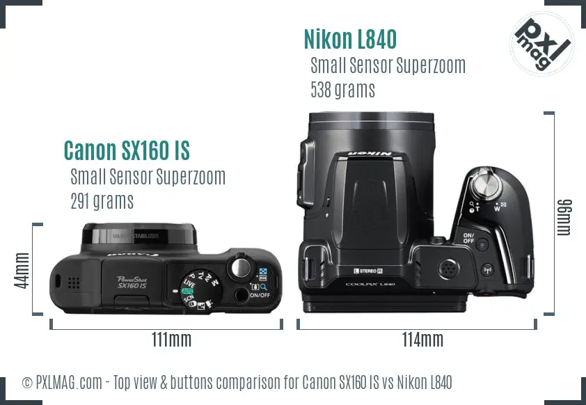 Canon SX160 IS vs Nikon L840 top view buttons comparison