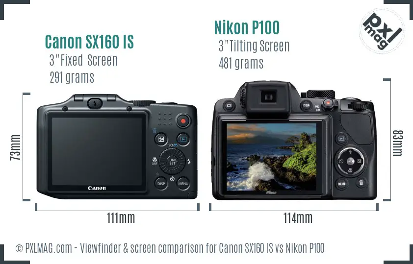 Canon SX160 IS vs Nikon P100 Screen and Viewfinder comparison