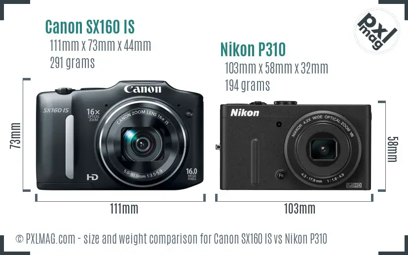 Canon SX160 IS vs Nikon P310 size comparison