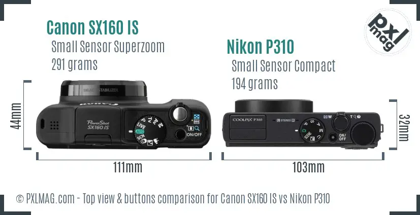 Canon SX160 IS vs Nikon P310 top view buttons comparison