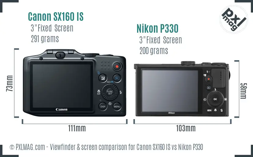 Canon SX160 IS vs Nikon P330 Screen and Viewfinder comparison