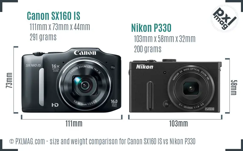 Canon SX160 IS vs Nikon P330 size comparison