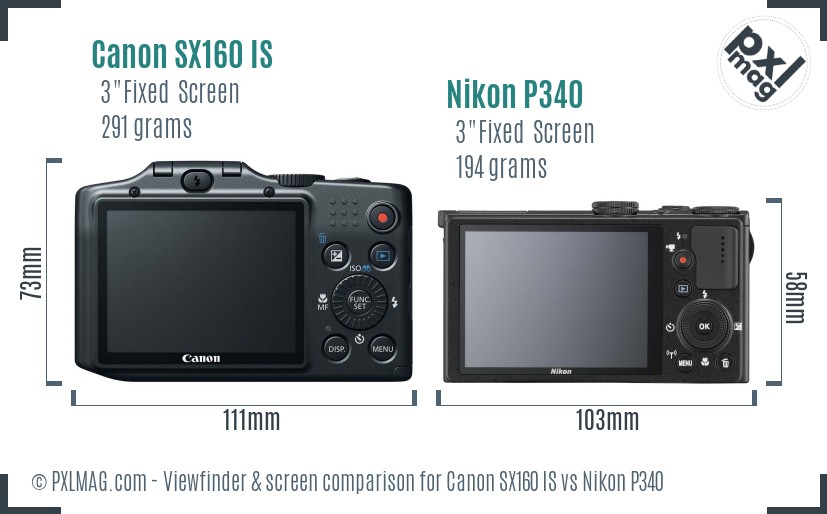 Canon SX160 IS vs Nikon P340 Screen and Viewfinder comparison