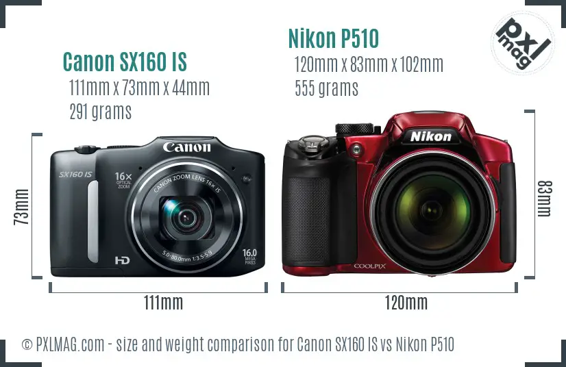 Canon SX160 IS vs Nikon P510 size comparison