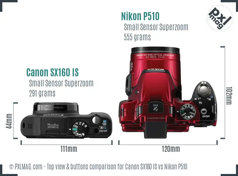 Canon SX160 IS vs Nikon P510 top view buttons comparison