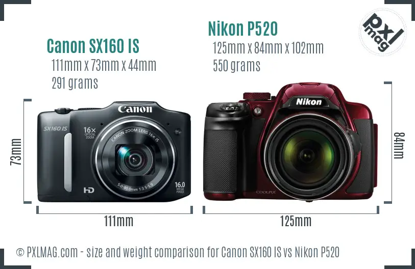 Canon SX160 IS vs Nikon P520 size comparison