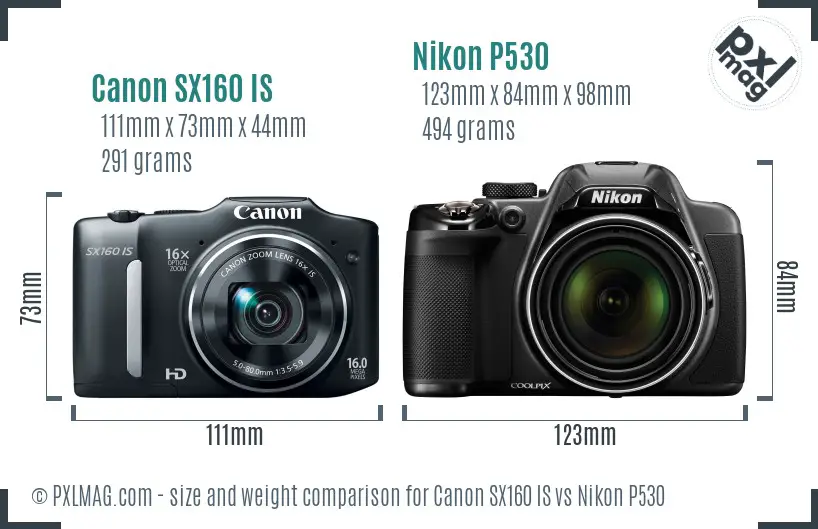 Canon SX160 IS vs Nikon P530 size comparison Canon SX160 IS vs Nikon P530 size comparison