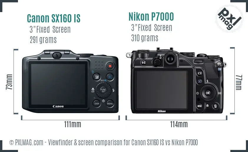 Canon SX160 IS vs Nikon P7000 Screen and Viewfinder comparison