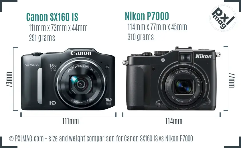 Canon SX160 IS vs Nikon P7000 size comparison