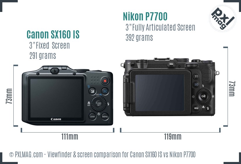 Canon SX160 IS vs Nikon P7700 Screen and Viewfinder comparison