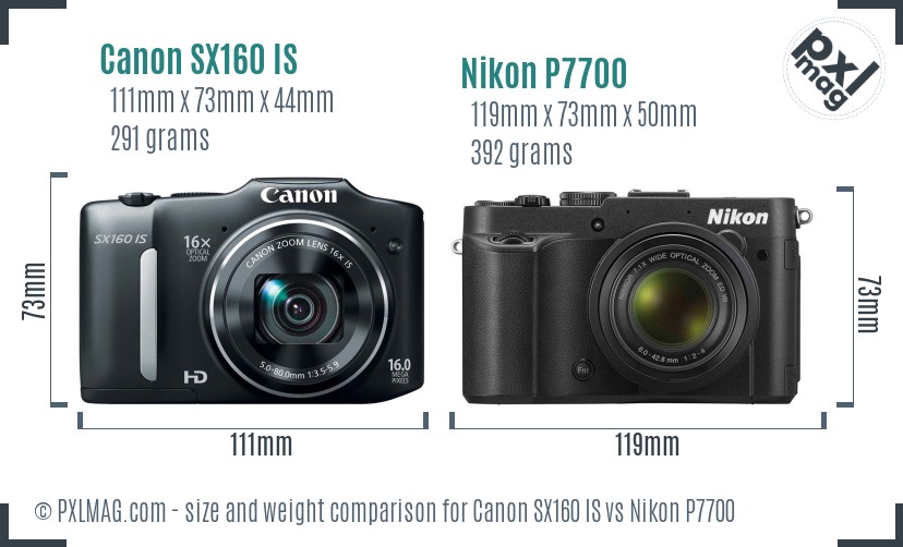 Canon SX160 IS vs Nikon P7700 size comparison