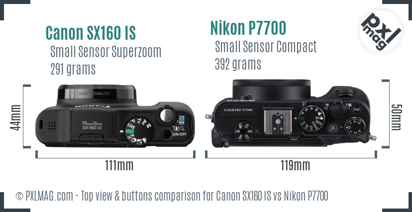 Canon SX160 IS vs Nikon P7700 top view buttons comparison