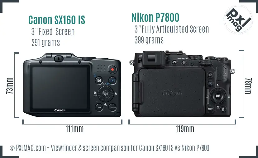 Canon SX160 IS vs Nikon P7800 Screen and Viewfinder comparison Canon SX160 IS vs Nikon P7800 Screen and Viewfinder comparison