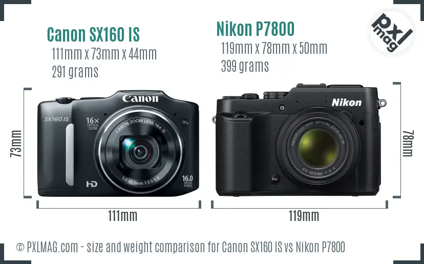 Canon SX160 IS vs Nikon P7800 size comparison Canon SX160 IS vs Nikon P7800 size comparison