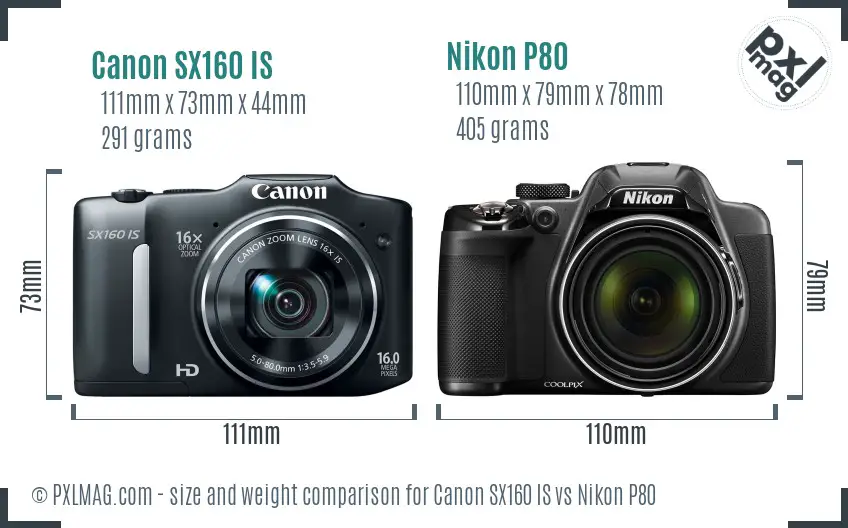 Canon SX160 IS vs Nikon P80 size comparison