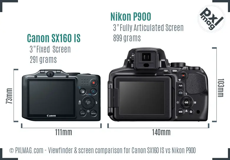 Canon SX160 IS vs Nikon P900 Screen and Viewfinder comparison