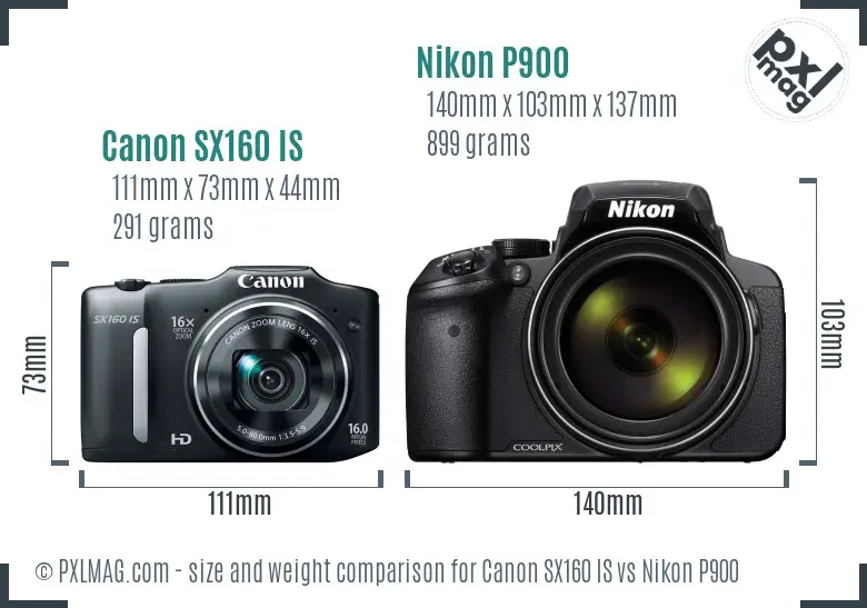Canon SX160 IS vs Nikon P900 size comparison