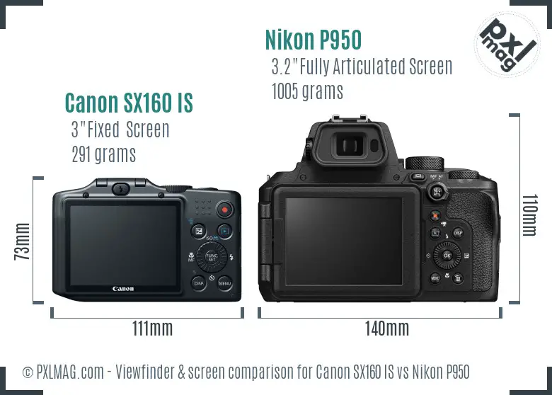 Canon SX160 IS vs Nikon P950 Screen and Viewfinder comparison