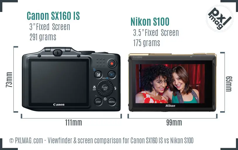Canon SX160 IS vs Nikon S100 Screen and Viewfinder comparison