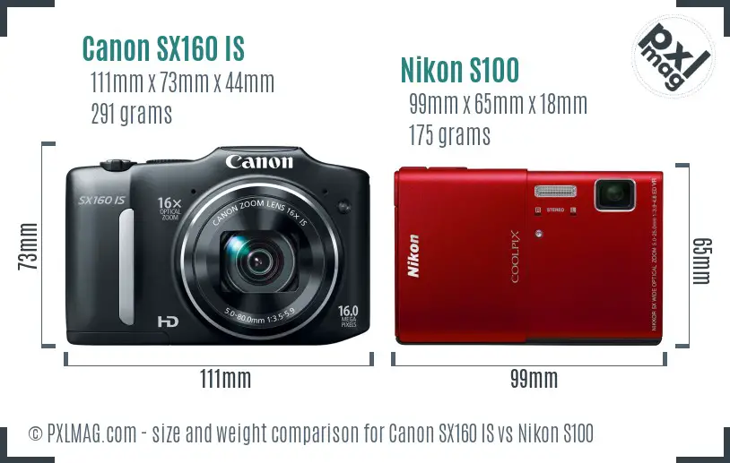 Canon SX160 IS vs Nikon S100 size comparison