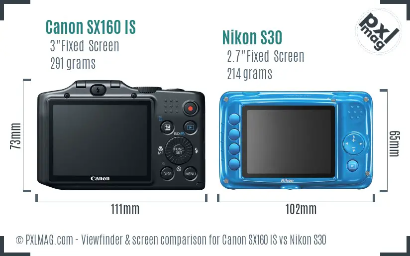 Canon SX160 IS vs Nikon S30 Screen and Viewfinder comparison Canon SX160 IS vs Nikon S30 Screen and Viewfinder comparison