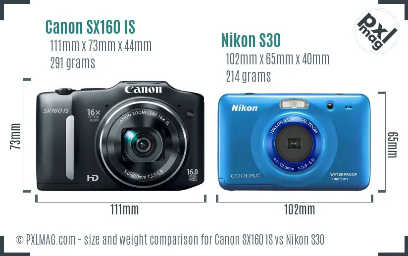 Canon SX160 IS vs Nikon S30 size comparison Canon SX160 IS vs Nikon S30 size comparison