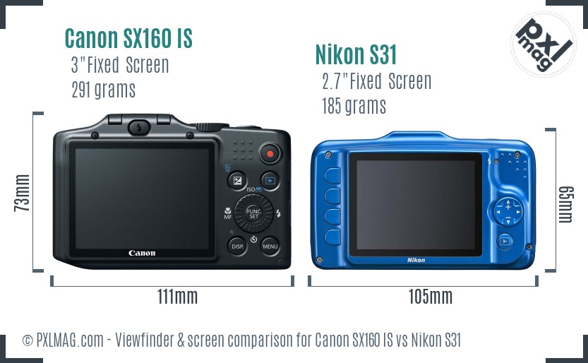 Canon SX160 IS vs Nikon S31 Screen and Viewfinder comparison