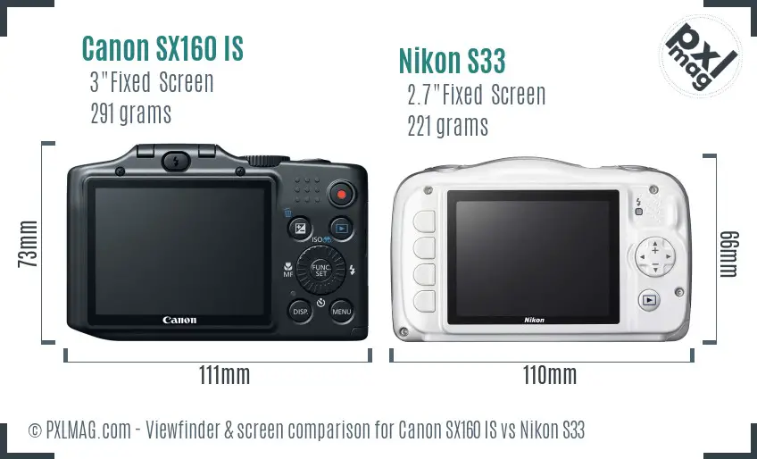 Canon SX160 IS vs Nikon S33 Screen and Viewfinder comparison Canon SX160 IS vs Nikon S33 Screen and Viewfinder comparison