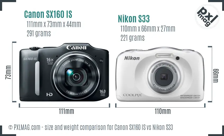 Canon SX160 IS vs Nikon S33 size comparison Canon SX160 IS vs Nikon S33 size comparison