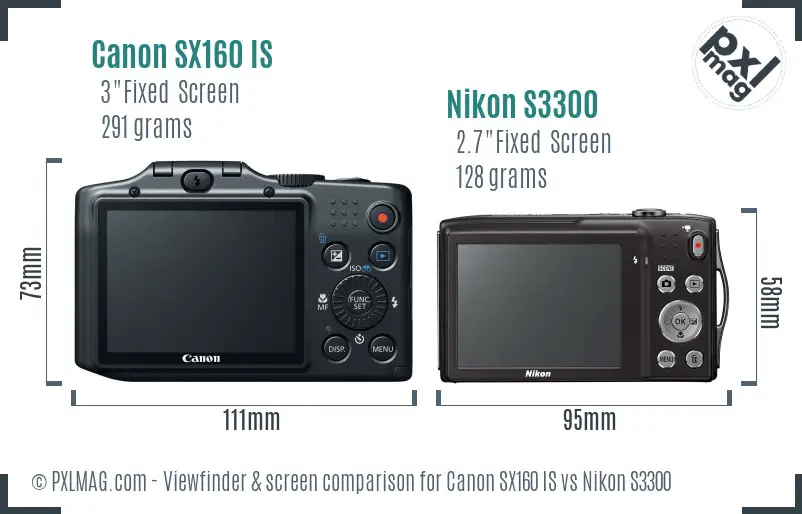 Canon SX160 IS vs Nikon S3300 Screen and Viewfinder comparison