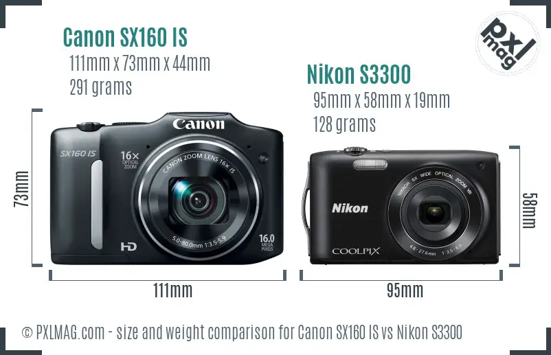 Canon SX160 IS vs Nikon S3300 size comparison Canon SX160 IS vs Nikon S3300 size comparison