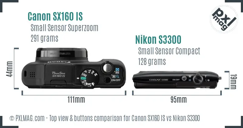 Canon SX160 IS vs Nikon S3300 top view buttons comparison