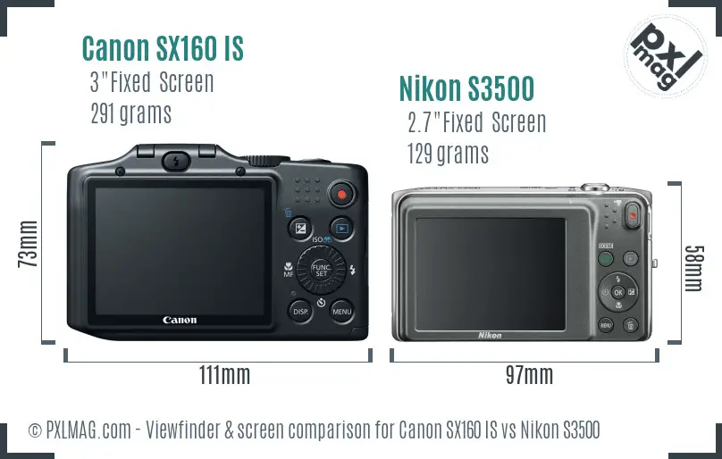 Canon SX160 IS vs Nikon S3500 Screen and Viewfinder comparison