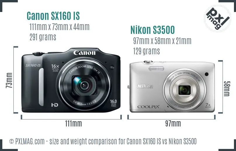 Canon SX160 IS vs Nikon S3500 size comparison