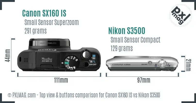Canon SX160 IS vs Nikon S3500 top view buttons comparison
